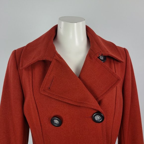 Bob Timberlake Size M Wool Rust Colored Double Breasted Pea Coat - Picture 4 of 16